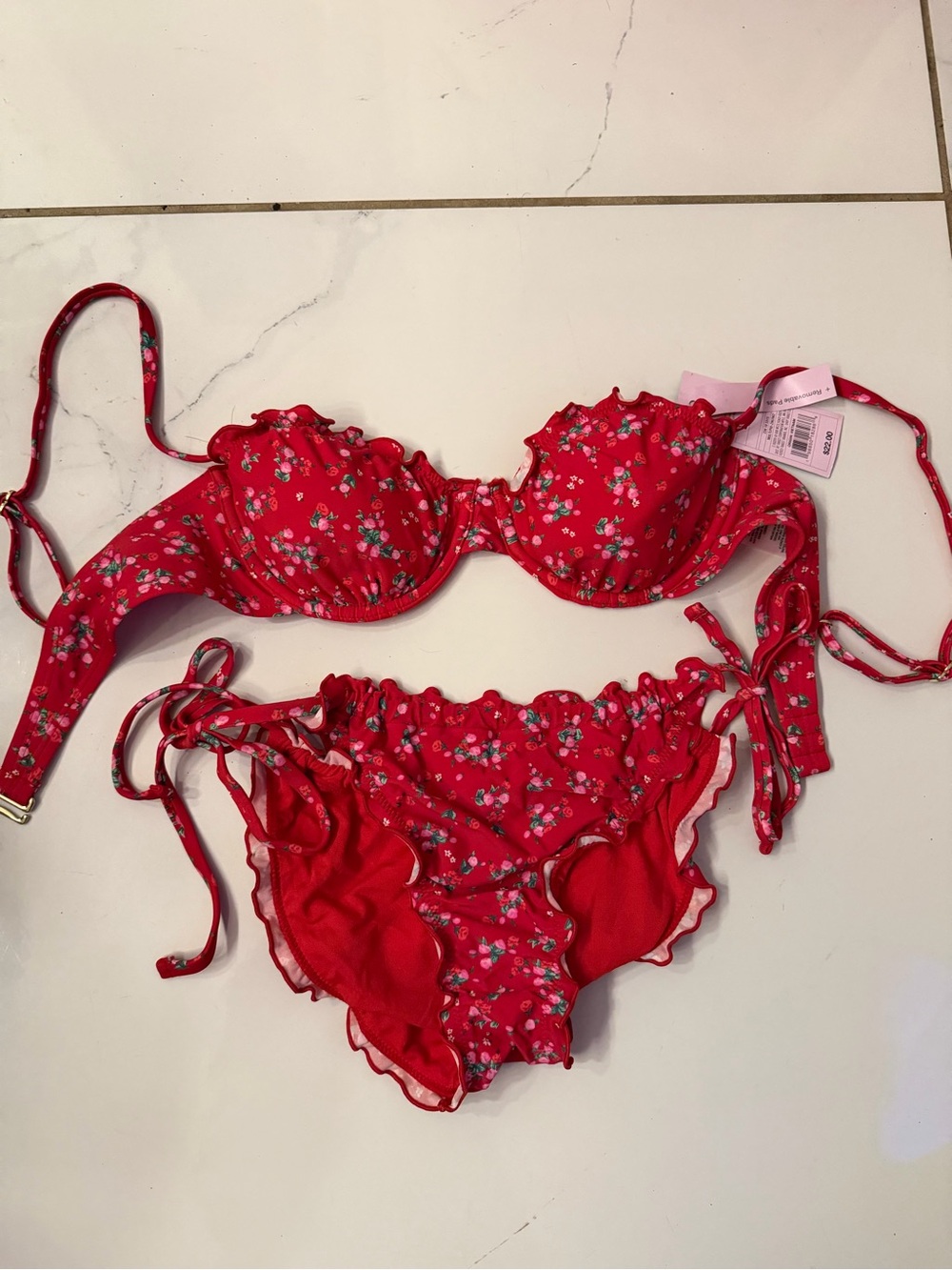 wild fable Red Floral Ruffled Bikini Set